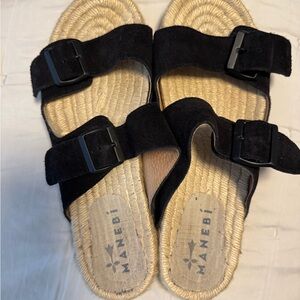 Manebi Black Suede Women's Slides Sandals